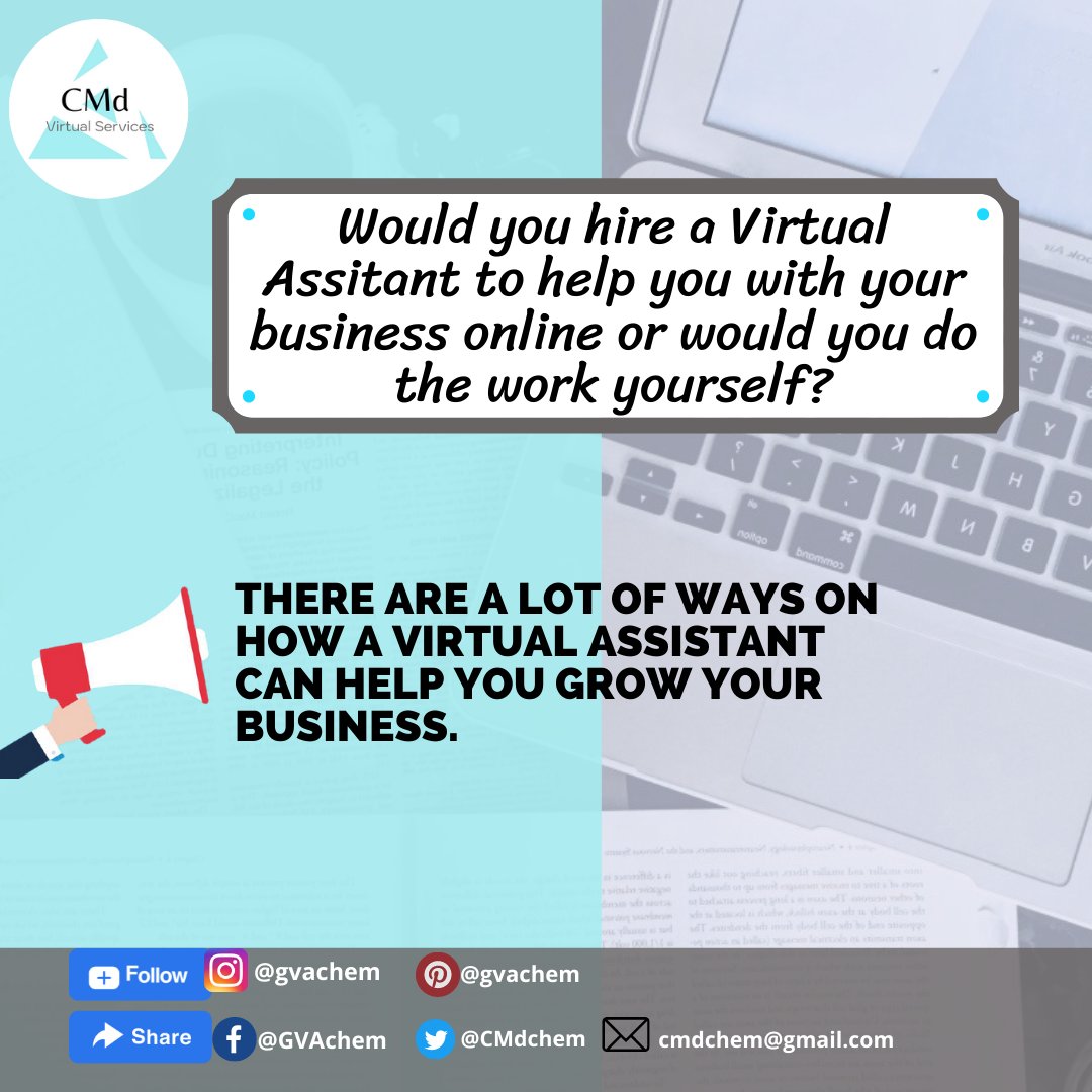CMdchem's tweet image. How Can a VA help your Business
Manage Social Media
Prepare analytics
Financial admin
Look after customers
Act as HR department
Email marketing
Manage content
Know more ways, send me a MESSAGE.
✅ bit.ly/3nsvf7E
✳️ bit.ly/3pzwBjR
#CMdVirtualServices #VAforhire