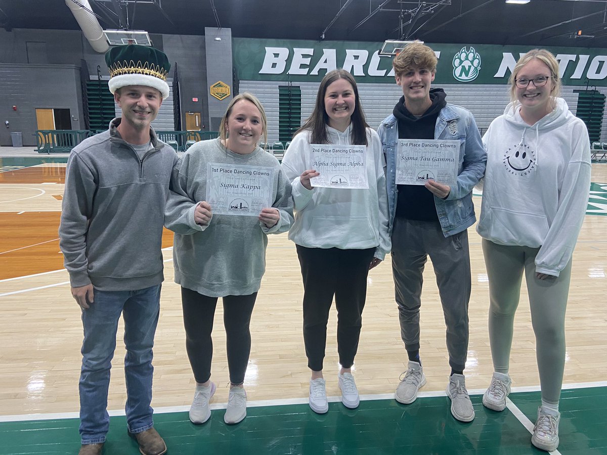 NWHomecoming's tweet photo. Parade Dancing Clowns winners Sigma Tau Gamma, Alpha Sigma Alpha, and Sigma Kappa #bearcatsrememberwhen https://t.co/s2hYyugLpq