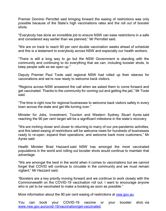 NSWHealth's tweet photo. CHANGES TO ROADMAP FOR NSW https://t.co/uLh4gaSV4A