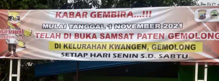 Mulai tanggal 1 November 2021 kemarin, di Kantor Kelurahan Kwangen sudah dibuka SAMSAT PATEN. Monggo yg mau pajak kendaraan bisa dilayani hari Senin sampai hari Sabtu dijam kerja nggih..