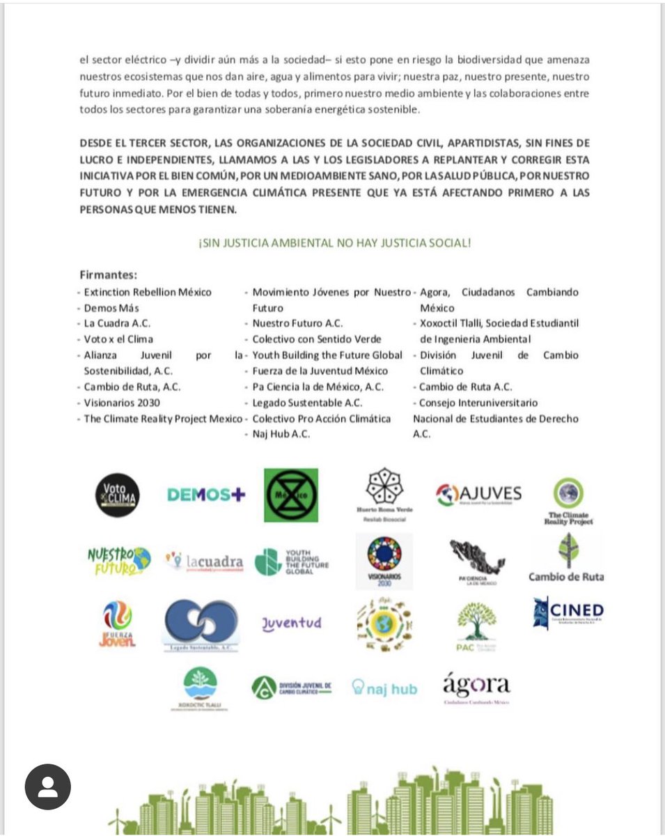 nuestrofuturoac's tweet photo. Nuestro derecho a un medio ambiente sano y limpio va por encima de cualquier debate entre intereses estatales y privados. Exigimos a nuestros legisladores corregir la #ReformaEléctrica por nuestra salud, por nuestro futuro y por la #EmergenciaClimática 

#JóvenesPorNuestroFuturo https://t.co/ThxcS7e6cS