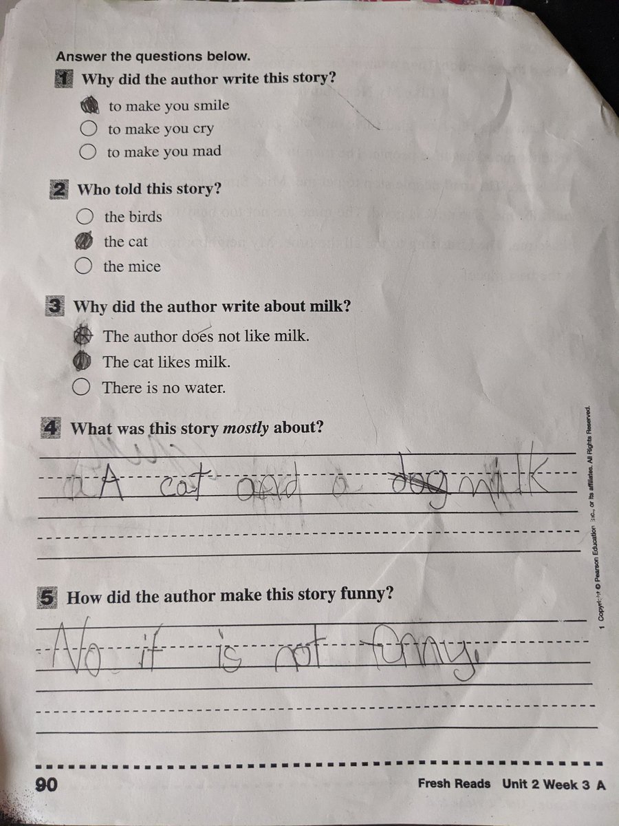 jdmplus2's tweet photo. My daughter had opinions about her reading homework tonight. Please see her answer to no. 5. 

#firstgradeproblems https://t.co/wER8LogSOi
