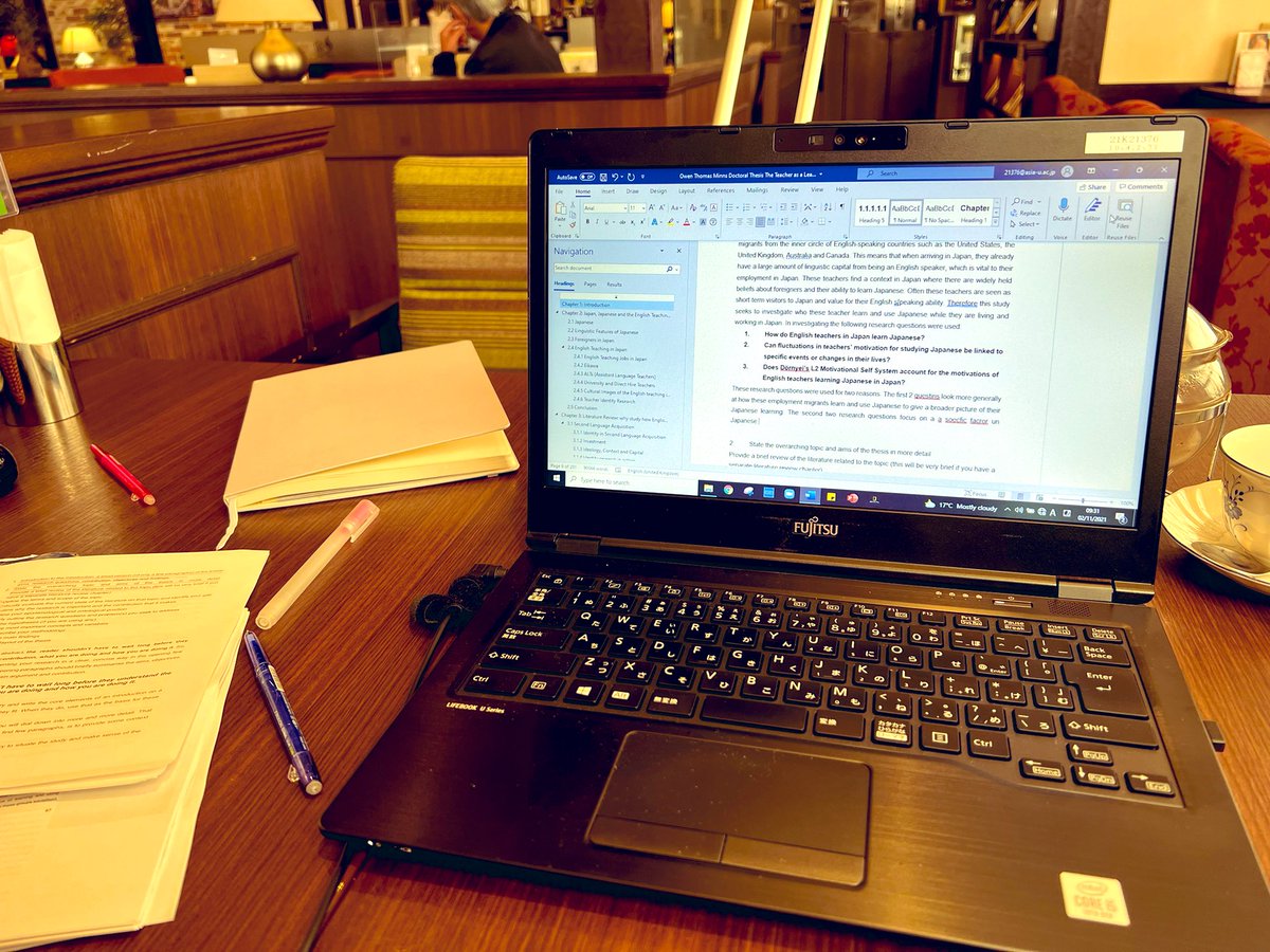 OTMinns's tweet photo. Back in my favourite cafe doing the final edits for submitting my thesis later this month. It’s been a very long and winding road but it’s great to be almost finished. Even fracturing my knee cap in September was a minor setback. https://t.co/V9PxVcron8