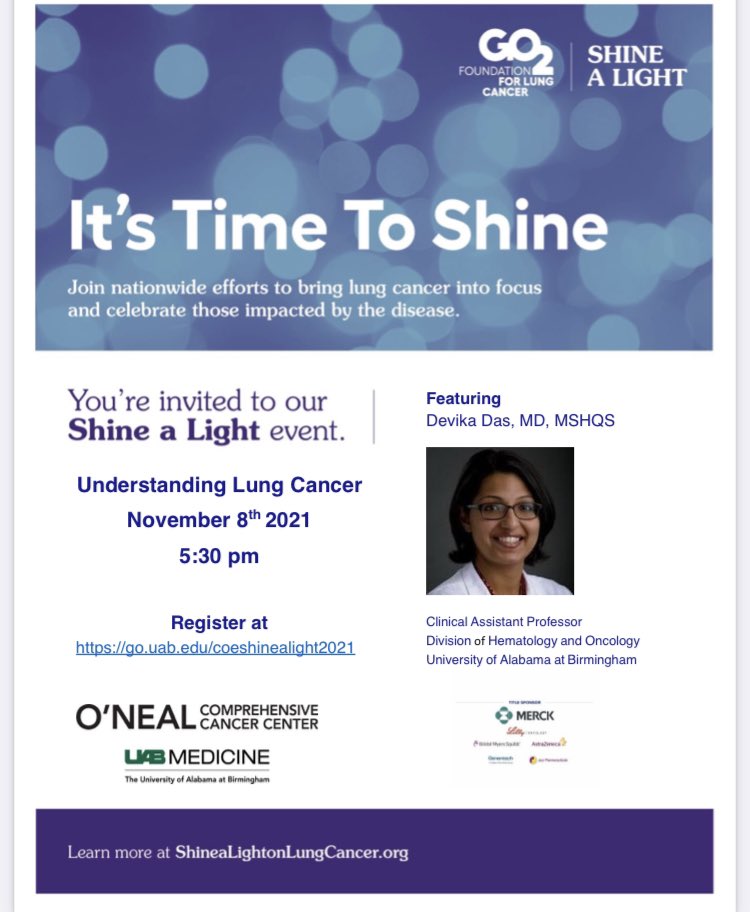 If you are in Alabama 🚨 we would would love for you to join us in a discussion on the state of lung cancer care, screening and ways to increase awareness, research and equitable access! ( Register 👇🏽)
📌 calendar.uab.edu/event/its_time…
#lcms #lcam @GO2Foundation