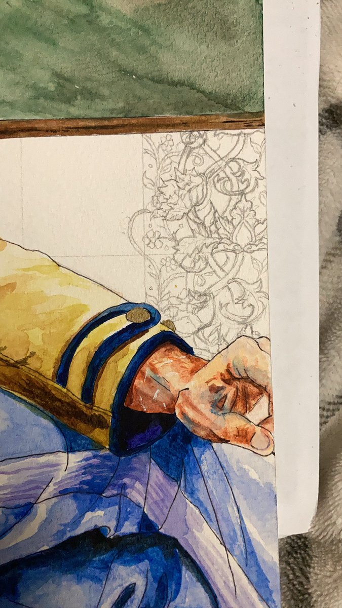 xtinethepirate's tweet photo. when I’m found, throttled by my own hand in my sleep, let it be known that @elanorofcastile didn’t dissuade me when I said I wanted to draw William Morris textiles in my fanart. https://t.co/30eqlaggAn