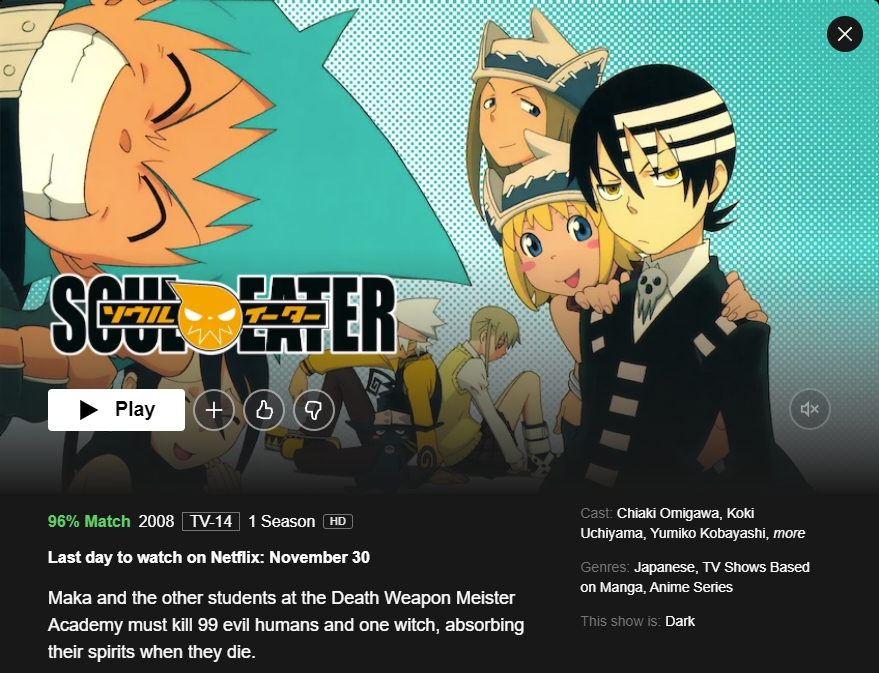 Soul Eater' Scheduled to Leave Netflix in December 2021 - What's on Netflix