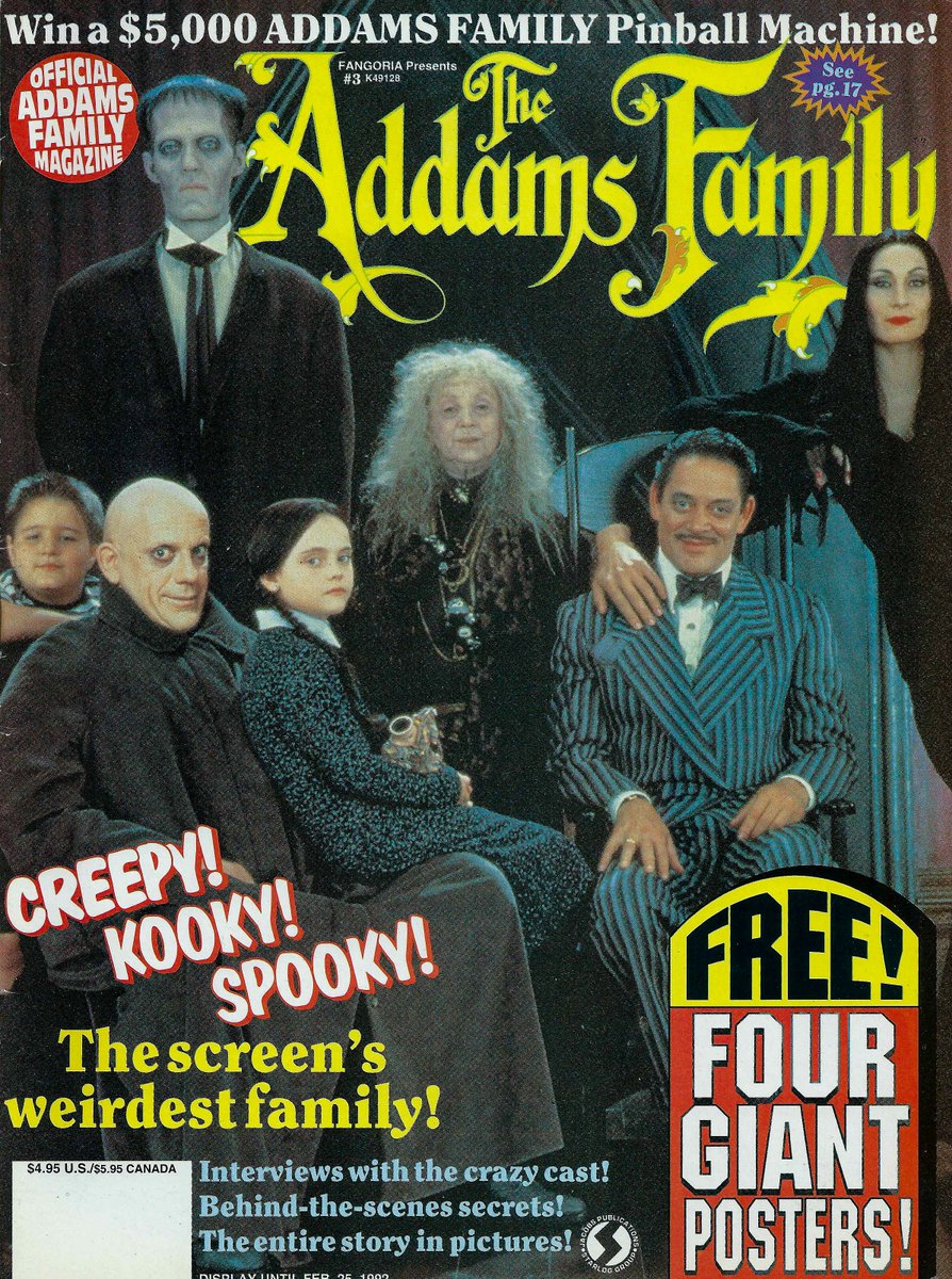 EugWSerra's tweet photo. On November 22, 1991, The Addams Family was released! #TheAddamsFamily #AnjelicaHuston #RaulJulia #ChristopherLloyd #ChristinaRicci
#JimmyWorkman #JudithMalina #CarelStruycken #JohnFranklin #ChristopherHart #ElizabethWilson #PaulBenedict #DanHedaya #MercedesMcNab #Fangoria https://t.co/NOhaNMLKN4