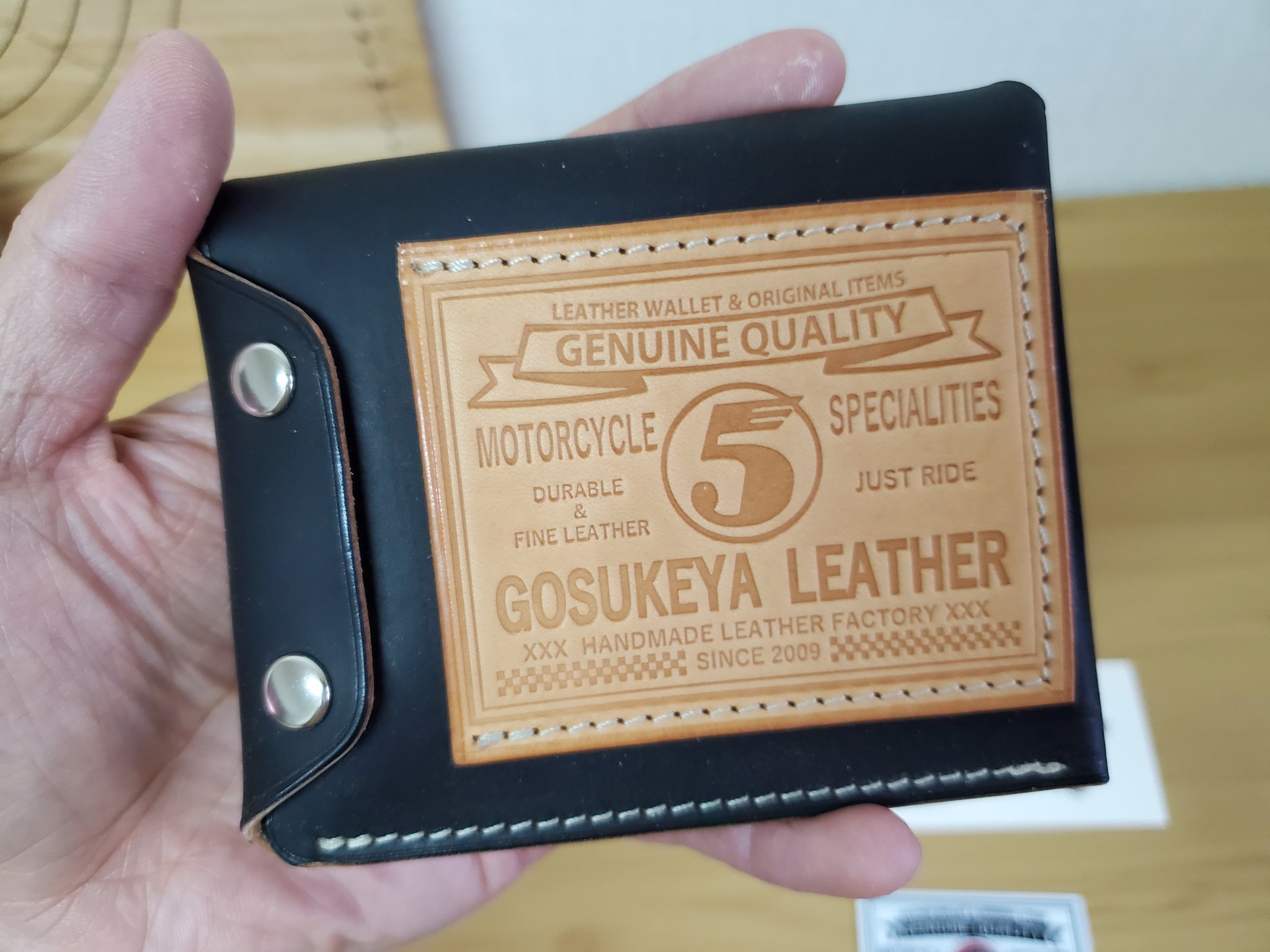 五助屋レザー ライダースミニウォレット 茶芯ブラック 五助屋