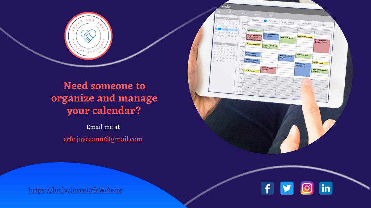 erfe_joyce's tweet image. It all boils down to how you schedule your time. The ideal option is to enlist the assistance of a VA. VAs are hired to help with a variety of activities, the majority of which are administrative in nature. Calendar management is one of the most crucial duties for VAs to do.