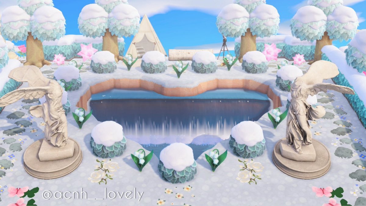 Sunken heart waterfall in different seasons of the year. 🌸🌿🍁🌨

#AnimalCrossing #ACNH #NintendoSwitch #acnhinspo
