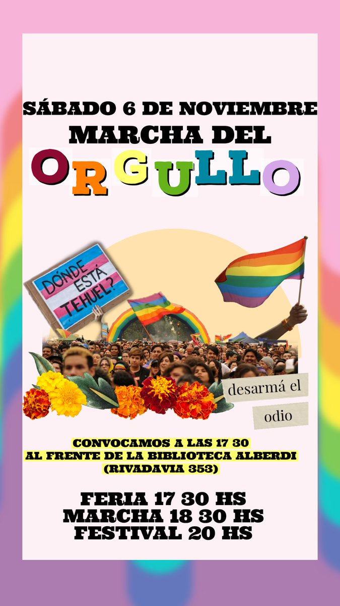 En Punta Alta el proximo sábado marchamos todes, todas y todos. Porque es un imperativo frente a la persecución, la exclusión y la represión. Porque seguimos reparando los horrores del pasado y luchando por el presente. Somos orgullosamente diverses y disidentes ❤🧡💛💚💙💜