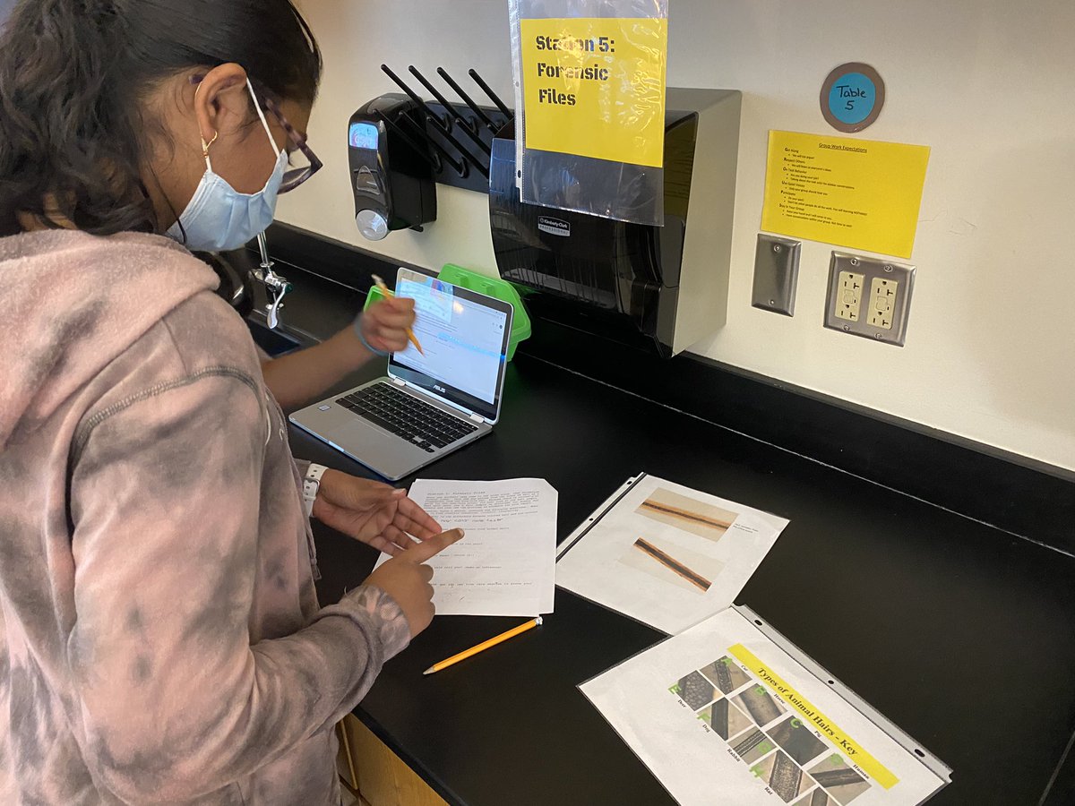 Freeman7Science's tweet image. Never a dull moment in science class! Ss became investigators and had to investigate a crime scene, read eye witness statements, and analyze hair samples to determine the crime and who caused the crime. #OneMillsPark #7Science #Fun