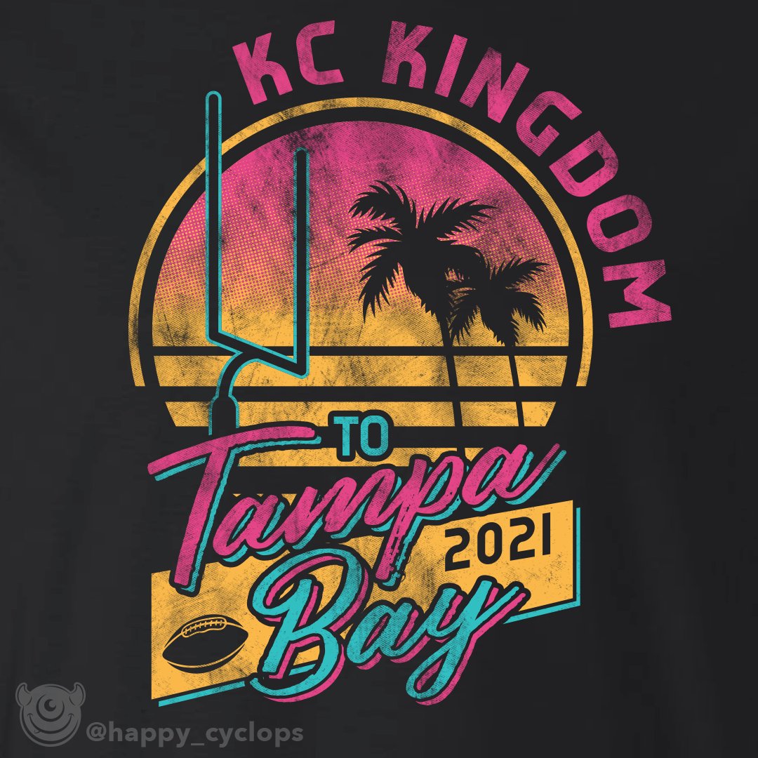 Happy_Cyclops00's tweet photo. #GOCHIEFS 🏈 I really dig this #80s/Miami Vice-inspired design. We didn't get to use it in 2020, so we updated it for the 2021 trip to Tampa Bay. It's one of my favorite color schemes we've printed. 

Let's right the ship tonight on #mondaynightfootball !!! https://t.co/AXmC0wlMNe