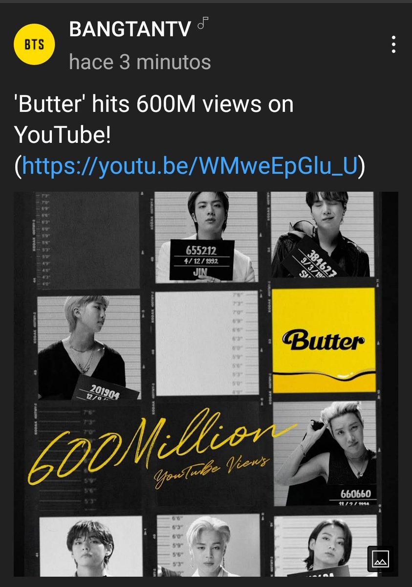 Martinezb1Karol's tweet photo. #BUTTER de @BTS_twt llegó a los 600 MILLONES de visualizaciones.
CONGRULATION #BTS
#ButterTo600M
#BUTTER #BTSARMY
#BangtanSonyeondan
#방탄소년단 https://t.co/YmJ2Kaeq89