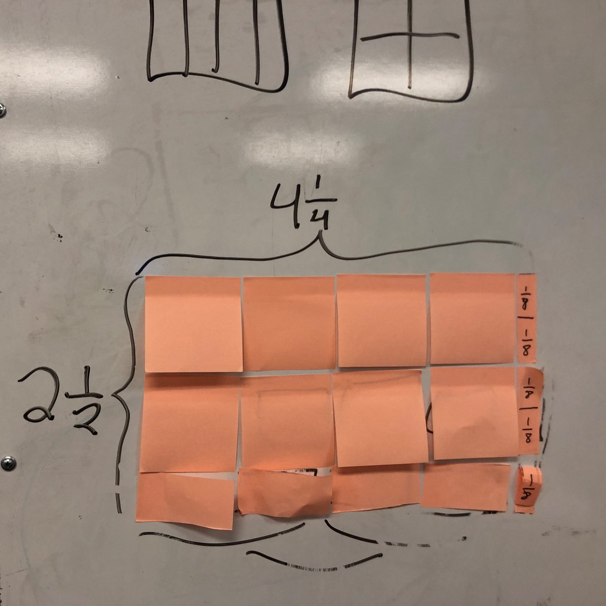 MsMessineo's tweet image. I’ve been struggling to teach multiplying mixed numbers in a conceptual way. They get so confused by the area model. Apparently the answer is sticky notes. #thinkingclassroom #mtbos