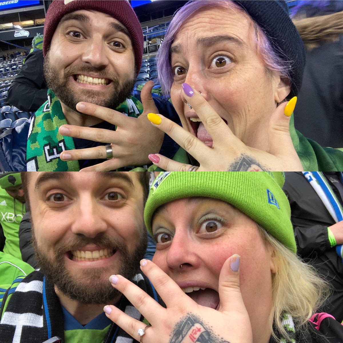RS_Paige's tweet photo. 2019 @JohnTMarshall17 and I got engaged at MLS cup. Yesterday we got married and here we are back in #ECS ready for #soundersmatchday OH TO- OH TO BE- OH TO BE A- SOUNDER! https://t.co/0JF9G4CNhA