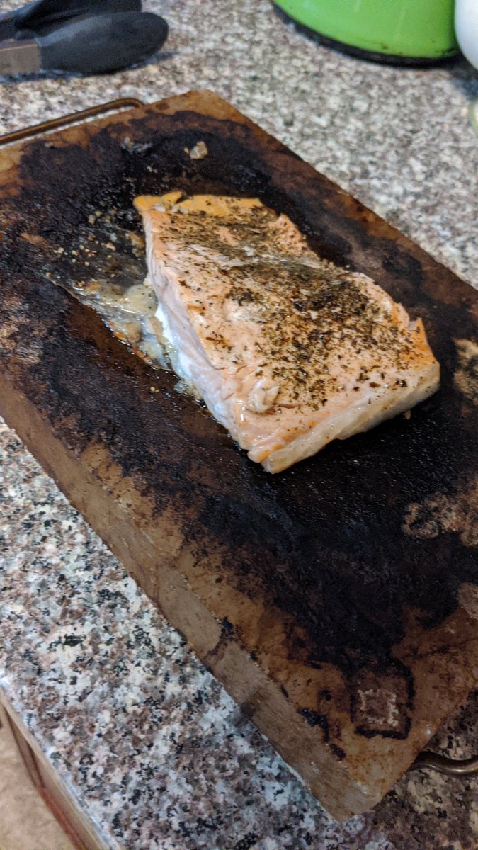 jacupson's tweet photo. Salt block cooked salmon steak. This thing smells so damn good! #jdk  #jakesdrunkkitchen #mealprepservice https://t.co/24PblMASKZ