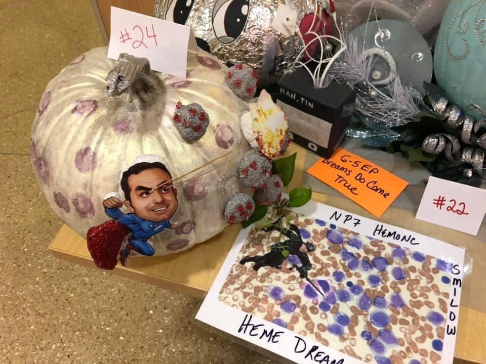 Dr_AmerZeidan's tweet photo. I am reminded on #halloween2021 that despite all the pains, chaos, and losses during the peak of the pandemic our Hematology and #Leuks team surprised me with this creative entry into the #YNHH #Halloween2020 contest. Many wishes for a #Halloween2022 without corona themes!! https://t.co/muZJtcXenn