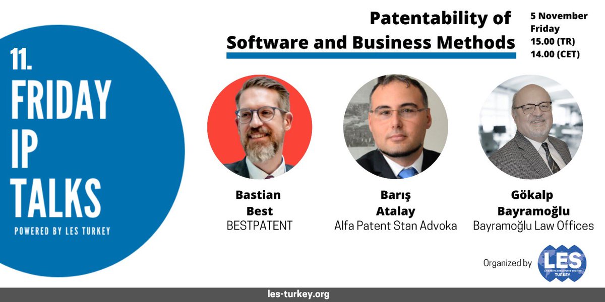 LES_Turkey's tweet photo. What do you think about it? Hurry up to catch this webinar! #fridayiptalks Free for all !!! 🇹🇷 🇺🇸🇪🇺 Patentability of software and business methods in different jurisdictions. 🇹🇷🇺🇸🇪🇺  https://t.co/1jsOOEvIx8 https://t.co/qolbfFeK3C