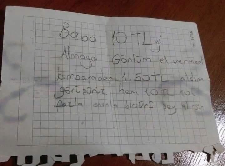 ozerMelih35's tweet photo. BİR  İŞÇİ  KIZININ,  
SABAH  OKULA  GİDERKEN  
BABASINA  BIRAKTIĞI  NOT....😢Ülkeyi bu hale getiren…

#CumhurunAdayıKim ??? https://t.co/07tXBRgiXM