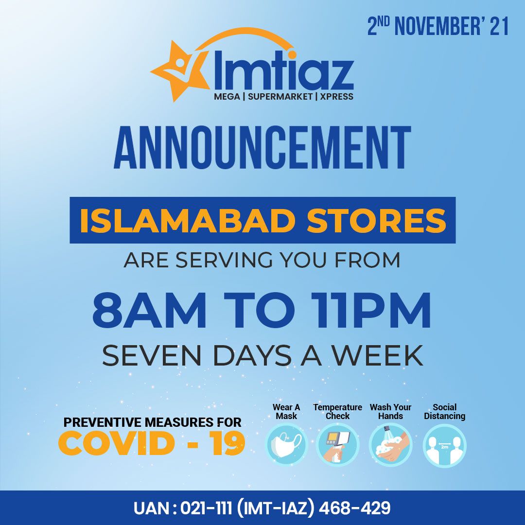 imtiazstores's tweet photo. Get ready to shop your heart out at Imtiaz Stores serving you SEVEN DAYS A WEEK💙🥳 So rush to the nearest store now! #Imtiaz #ImtiazStores #UpdatedTimings https://t.co/p5TF5DlIhw