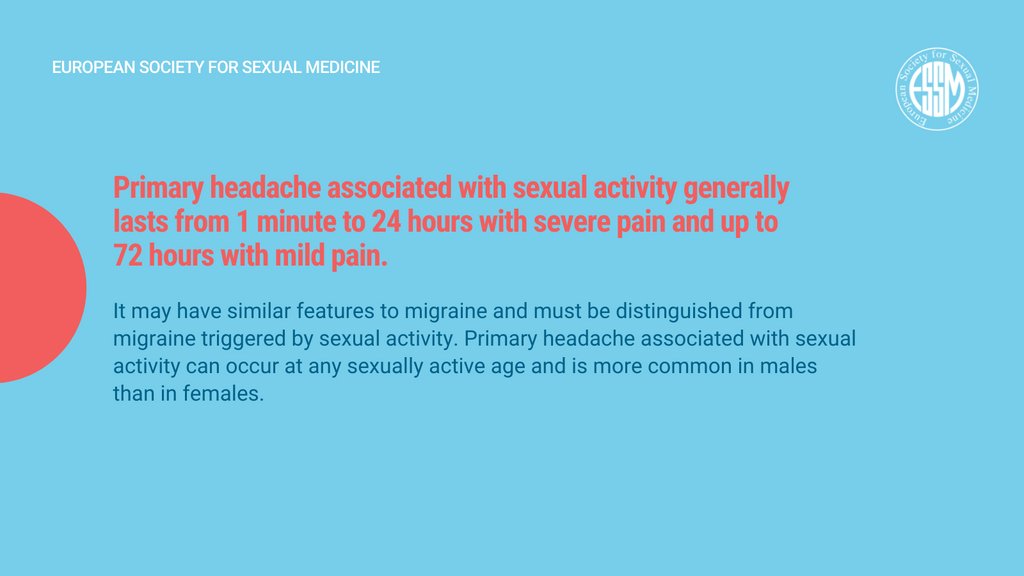 essm_tweets's tweet photo. #TriviaAnswer ✅ Pre-orgasmic and orgasmic headaches exist.

#TriviaTuesday #ESSM #SexEd #SexualHealth #SexualMedicine #ESSM2022 #orgasms #headaches #primaryheadaches

@Edop92 https://t.co/un8gh5qsuq