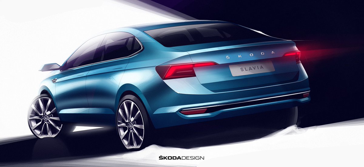 Zac_Hollis_'s tweet photo. The first glimpse of the ŠKODA SLAVIA is here!
The sketches feature the front, coupé-style silhouette and ŠKODA wordmark on the rear of our upcoming premium mid-size sedan. 
What do you think?
#SKODASLAVIA
#SKODAIndia https://t.co/pL38kjWceA