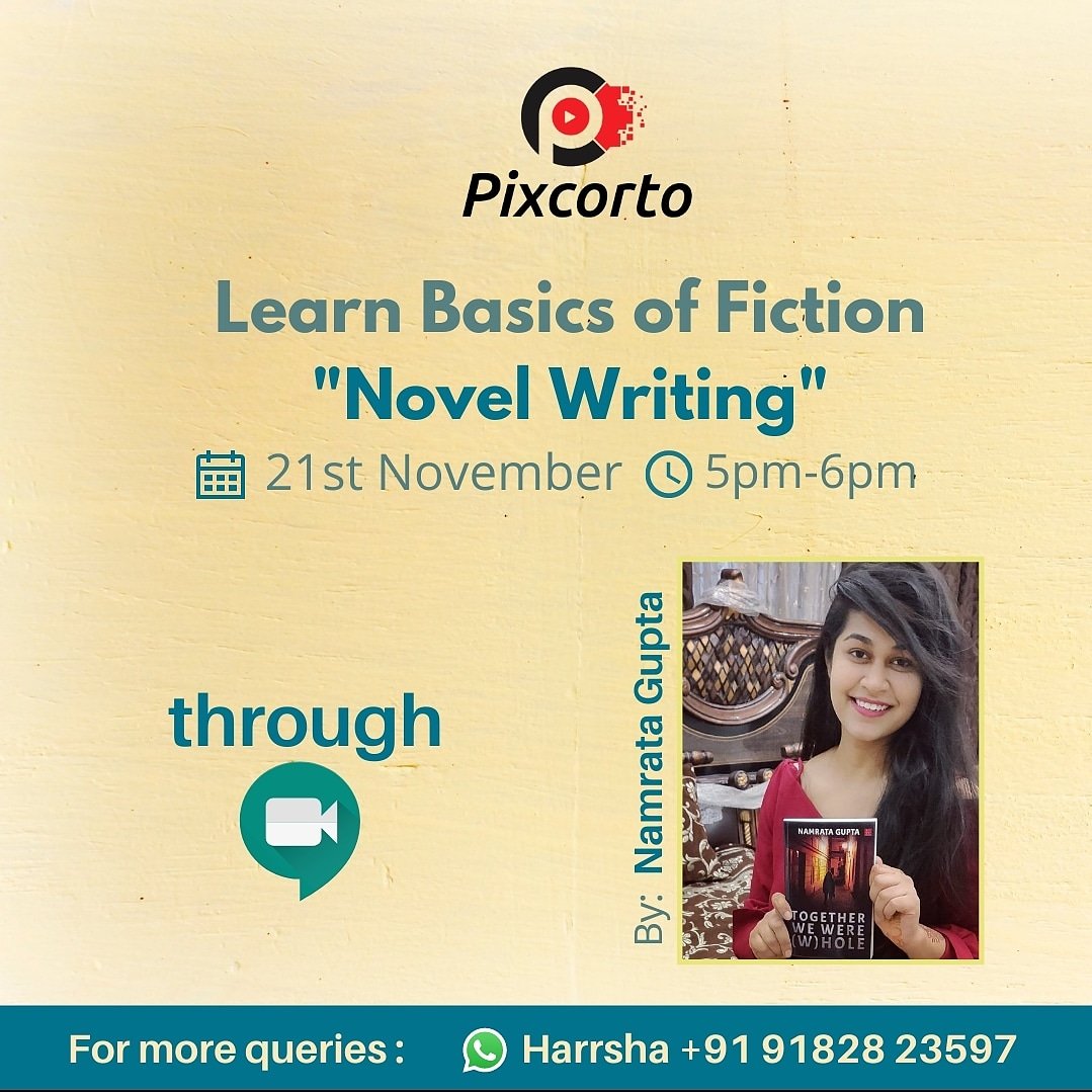 pixcorto's tweet photo. Learn Basics of Fiction
"Novel Writing"
#novelwriting #novelwritingworkshop #novel #workshop #novel #onlineworkshop #indianwriters #writinglovers #bookwritingtips #novelwritingtips #pixevents #writersofindia #pix21for2021 #pixcorto #mumbai https://t.co/Knf14SezOT