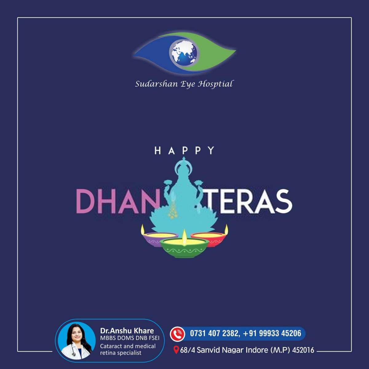May you be showered with health, wealth and happiness on this auspicious occasion. Happy Dhanteras!

#sudarshaneyecarea #HappyDhanteras