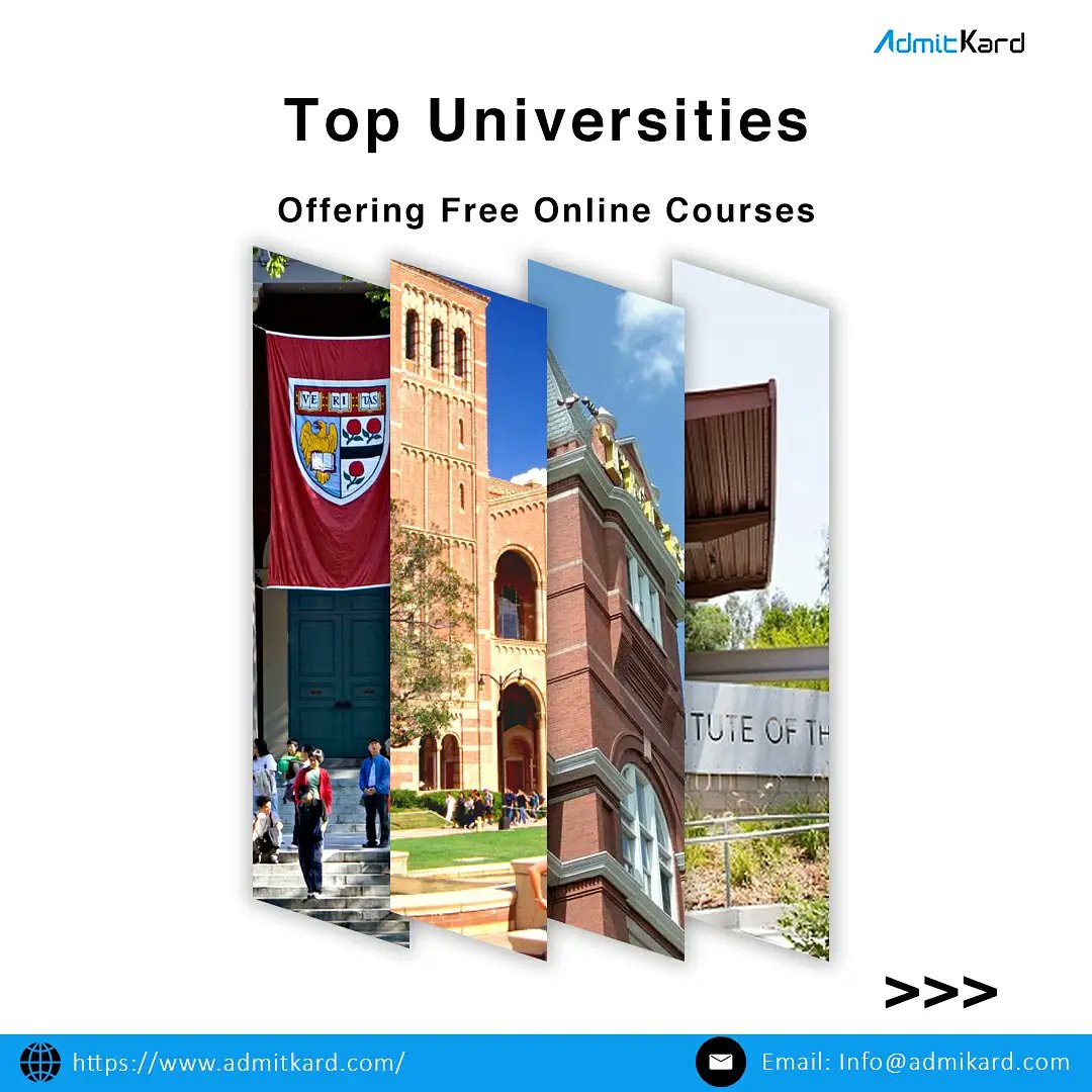 admitkard's tweet photo. 💯Top Universities offering FREE ONLINE COURSES
1️⃣Harvard University
2️⃣ University of California, Irvine
3️⃣ Georgia Institute of Technology
4️⃣ California Institute of the Arts
5️⃣UCL (University College London)
.
.
#freeonlinecourse #studyabroaduk #studyabroadlife #careerabroad https://t.co/ClwsBNFe6N