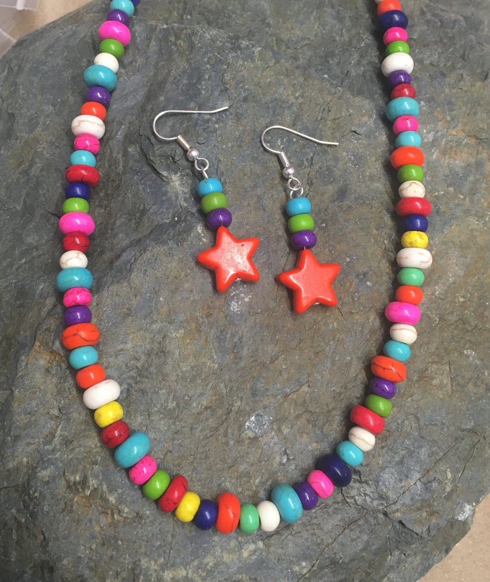 Excited to share this item from my #etsy shop: SALE Colourful 'Festival' Howlite Bead Rainbow Necklace &amp; Earrings etsy.me/3BIMiYo