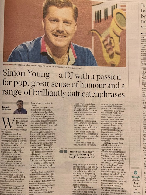 martylyricfm's tweet photo. Absolutely fine piece on lovely Simon Young by Darragh McManus in today’s Indo. #simonyoung #thebeatbox @RTE2fm https://t.co/F3vBBl5iY9