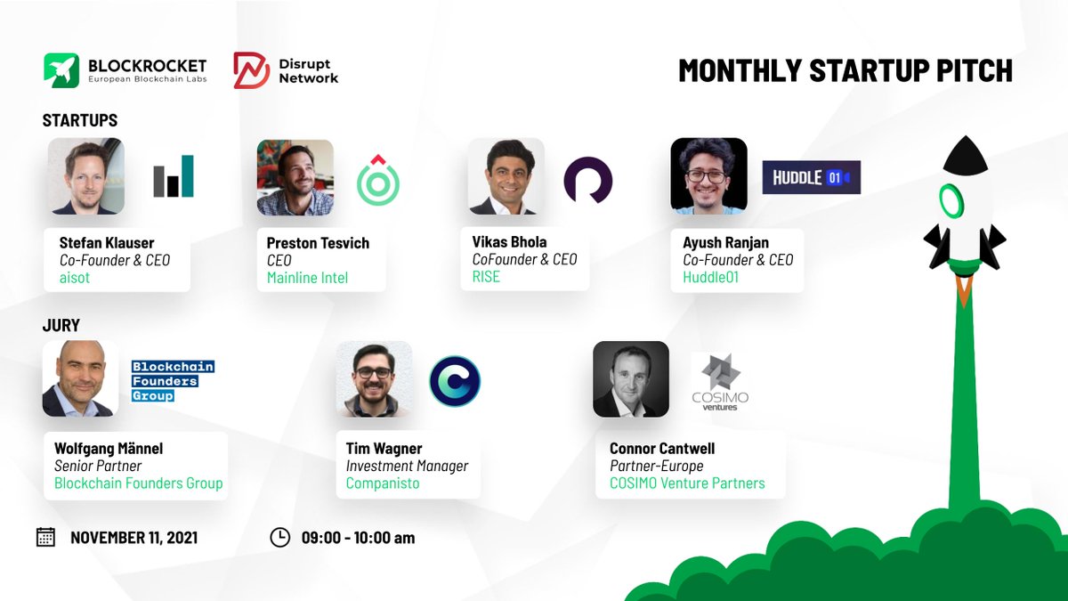 blockrocketvc's tweet photo. Join Blockrocket's monthly startup pitch event on November 11th to meet the most disruptive startups in the blockchain space! 🏆🚀

Register now: https://t.co/ucWgemYq4O

#blockchain #startups #digital #cryptocurrency #innovation #event #pitch #online #venturecapital #investment https://t.co/JLim9R0PJx