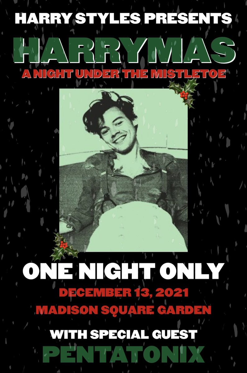 REALharryupdate's tweet photo. 🚨 HUGE NEWS

Harry has just announced the ONE NIGHT ONLY EVENT #HARRYMAS

The show will take place at MSG on December 13 with special guest Pentatonix.

American Express and Verified Fan Presales begin Monday, November 8.
Public onsale begins Tuesday, November 9. https://t.co/oXk556D5tS
