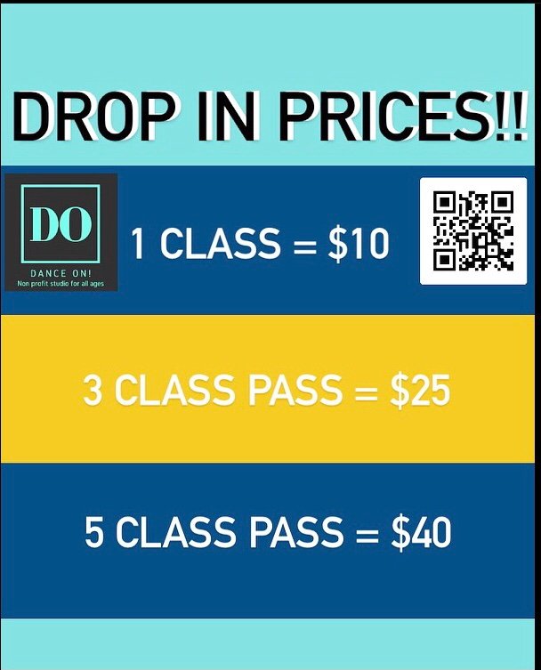 We have lots of fun drop in classes coming this month!!! Jazz, Tap, HipHop, Contemporary, Workout, Heels. Buy a multi pass class and save $. Dm or email us at danceondancesociety@gmail.com to purchase yours today!!