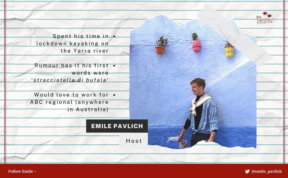 KickerPod's tweet photo. Reporter @emile_pavlich kayaked his way through our fourth lockdown. He speaks at least three languages (totally not a flex...)

He hopes to work for ABC regional in the future, where he'll still be happily slurping on his favourite shin ramen with milk &amp; broccoli 🥦🍜 https://t.co/dRf0y9nCXT