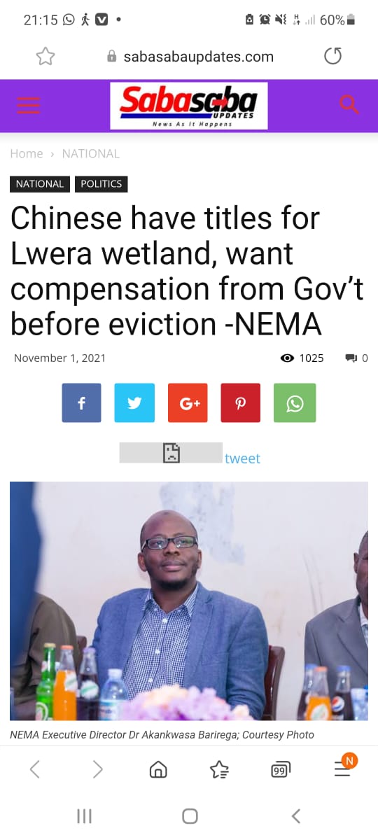 DanKimosho's tweet photo. Encroaching on the Wetland is a crime and issuing a Land Title on a Wetland is a bigger crime. Heads should have started rolling at the Lands Office and @nemaug for these crimes and the Chinese charged for Encroachment. We should all jealously protect our environment. https://t.co/2rJWbZxLYl