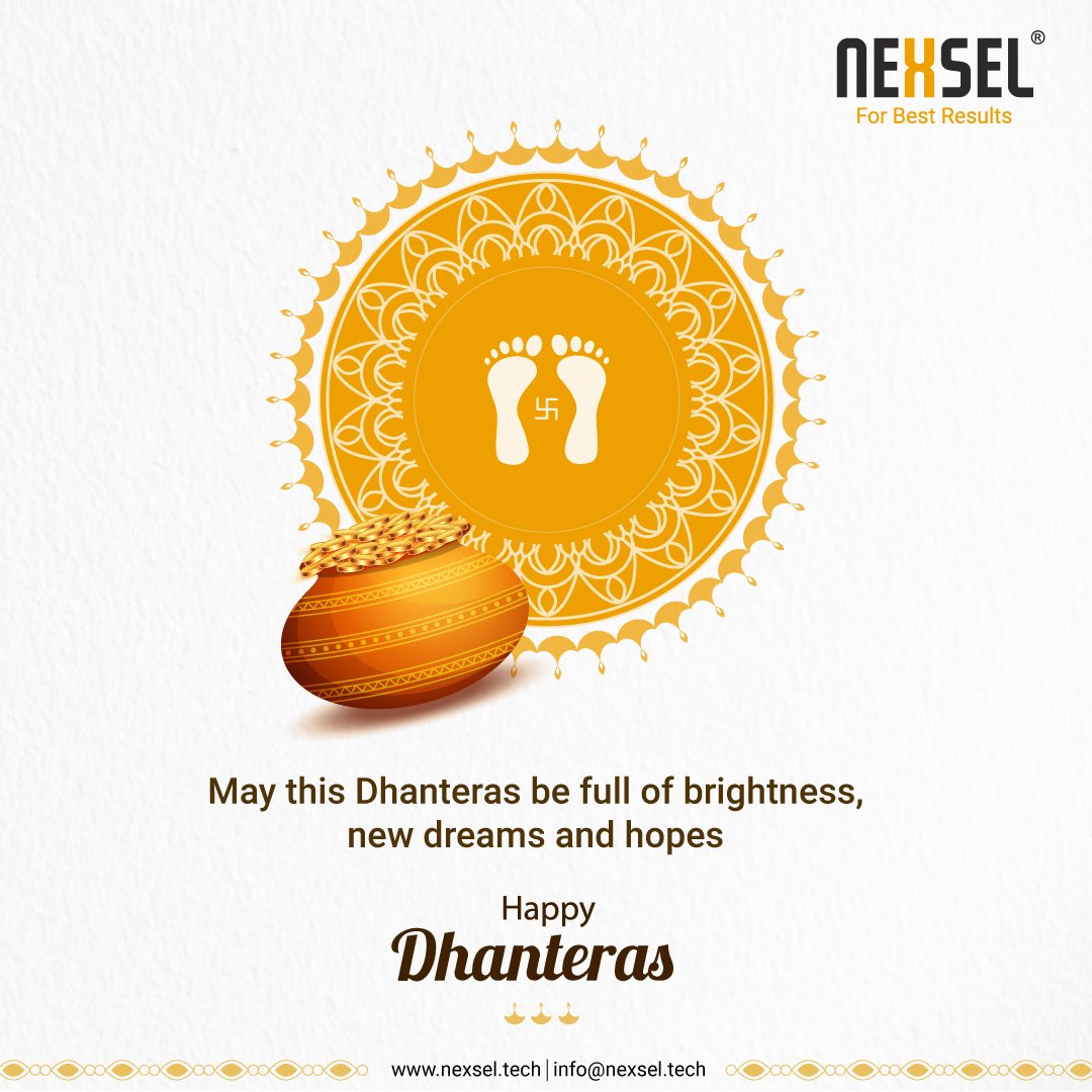 NexselT's tweet image. May the festival of Dhanteras light up new dreams, good health, and sustainable living to you. Happy Dhanteras. 

#nexseltech #happydhanteras #goodhealth #sustainableliving #wealth #celebrations #prosperity #indianfestival