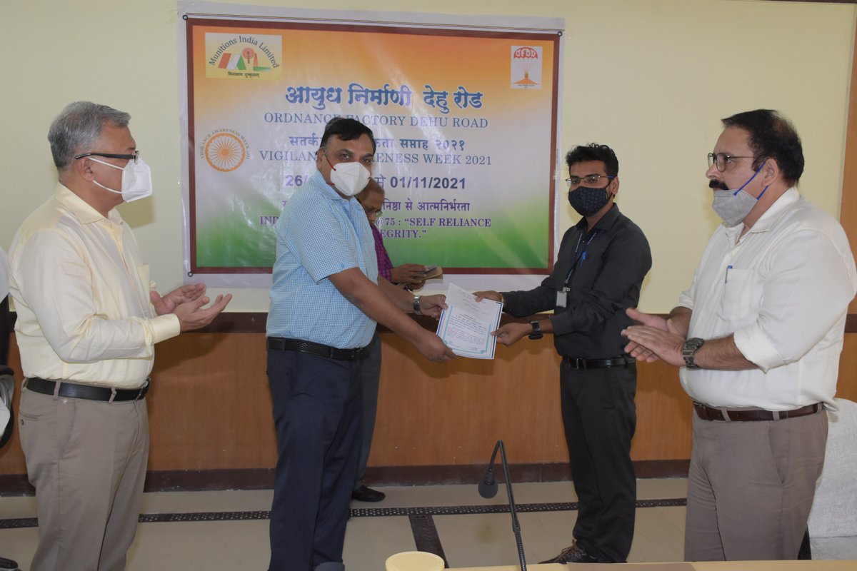 OrdnancePro's tweet photo. When Creativity meets Honesty. Congratulations to all the participants who actively participated in various activities like Essays, debates, slogans during Vigilance Week 2021, winners awarded by Hon'ble General Manager Shri Sanjeev Gupta. 
@CVCIndia
 #vigilanceweek2020, https://t.co/if33jz5VnG