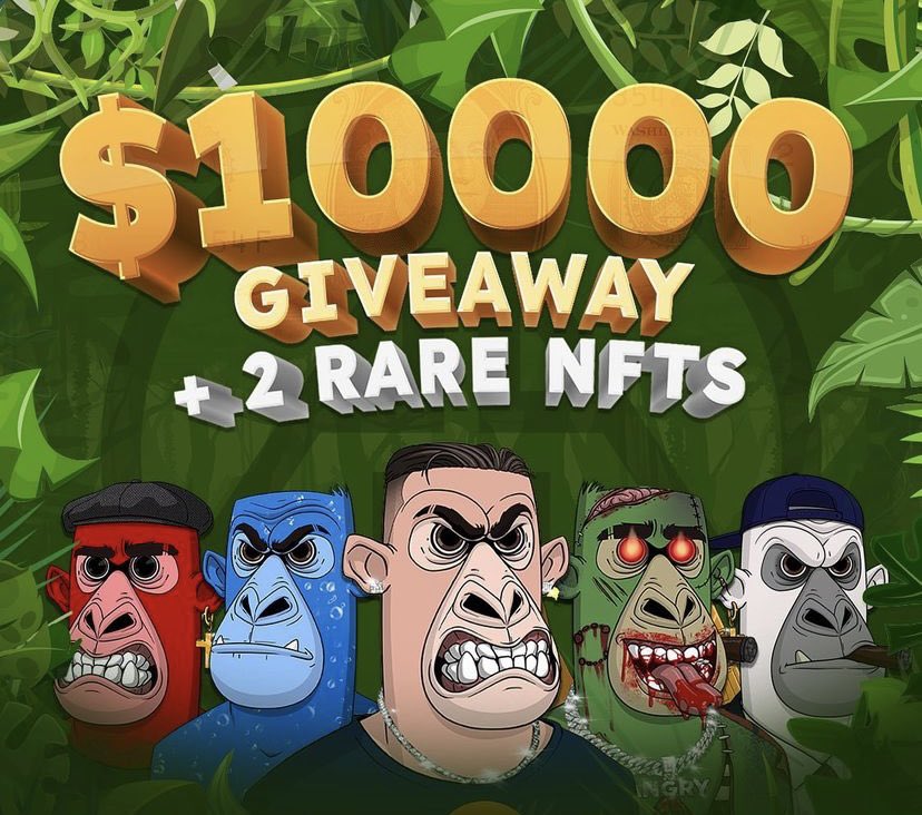 💰$10,000 + 2 RARE NFT GIVEAWAY 💰

How to enter:
- Verify yourself in our discord ✅
- Must be on our whitelist  angryapesunited.com
- Like, RT, tag 2 friends and follow! 

Winner selected 11/5/21 6pm pst!