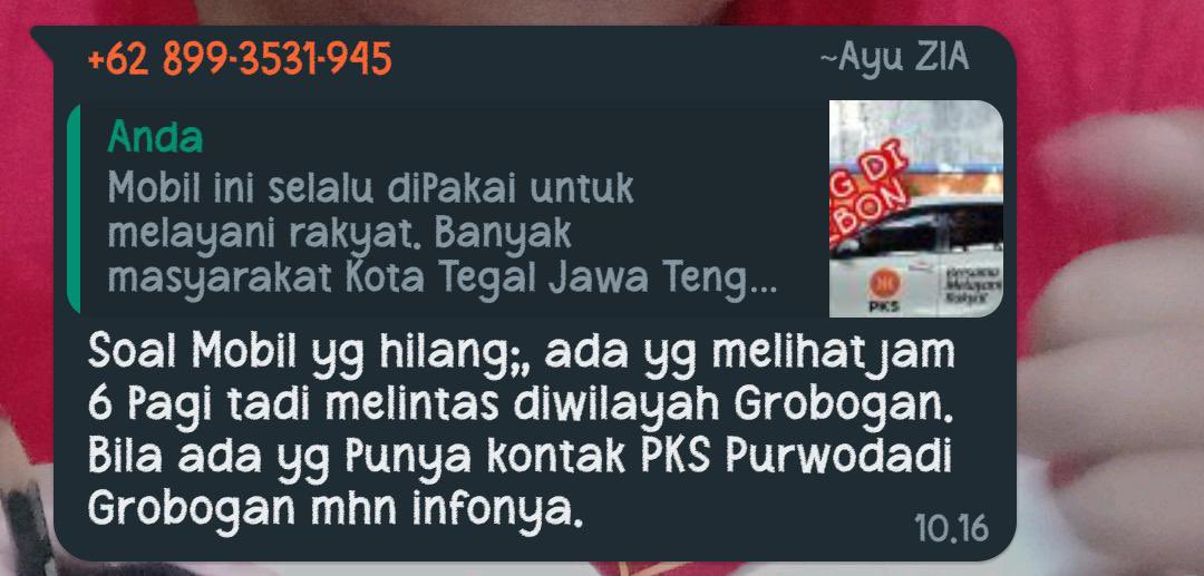 Mobil punya dpd kota tegal <a href="/pkstegal/">PKS Tegal Laka-Laka</a> yg biasa buat ngelayanin masyarakat di curi orang ni. Hari ini terlihat melintas di grobogan. Bantu RT gaes 
Cc <a href="/PKSejahtera/">DPP PKS</a>