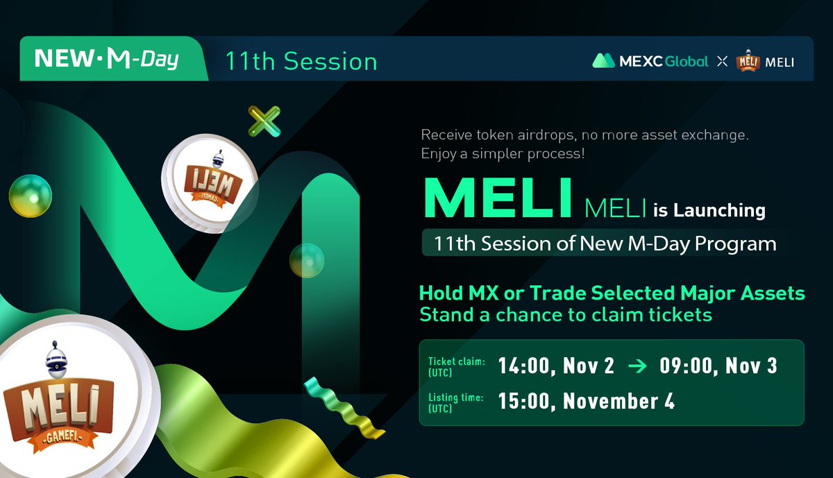 MEXC's tweet photo. Launching the 11th M-Day with @0xmeligames - 4,000,000 $MELI to be claimed!

🎁10ppl * 200 $MELI
✅Follow @0xmeligames &amp; @MEXC_Global 
✅Like, RT &amp; tag 3 frds
✅Comment #Meligames  &amp; #MEXCGlobal 
 
Details: https://t.co/z8cR0N5hpY

#Mday #CryptoNews $MX #Airdrops https://t.co/O7Tuaa8L8N