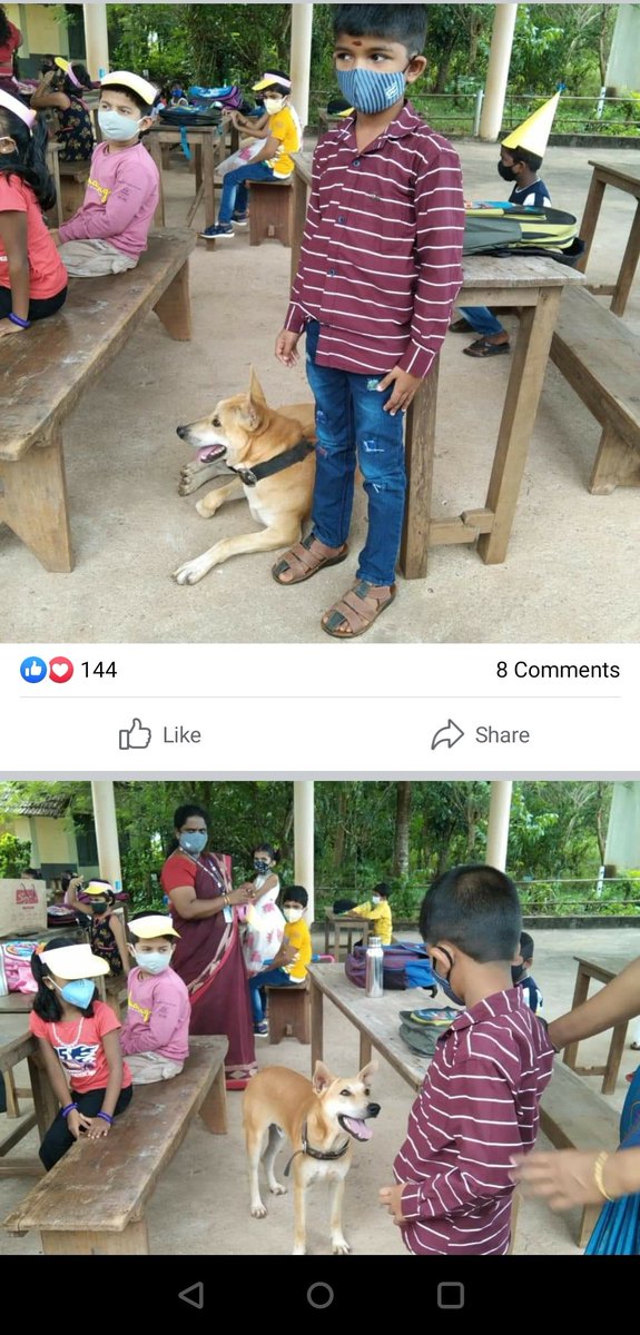 SruthySUllasTOI's tweet photo. Read the most heart warming story on #schoolreopening on FB.

A class 2 boy goes to school after 18 months in Kerala. His pet dog Jacky tries to break free from the leash watching him go. The family frees him. Jacky follows his lil master to school. Thread 👇 https://t.co/lLTDCZqYMm