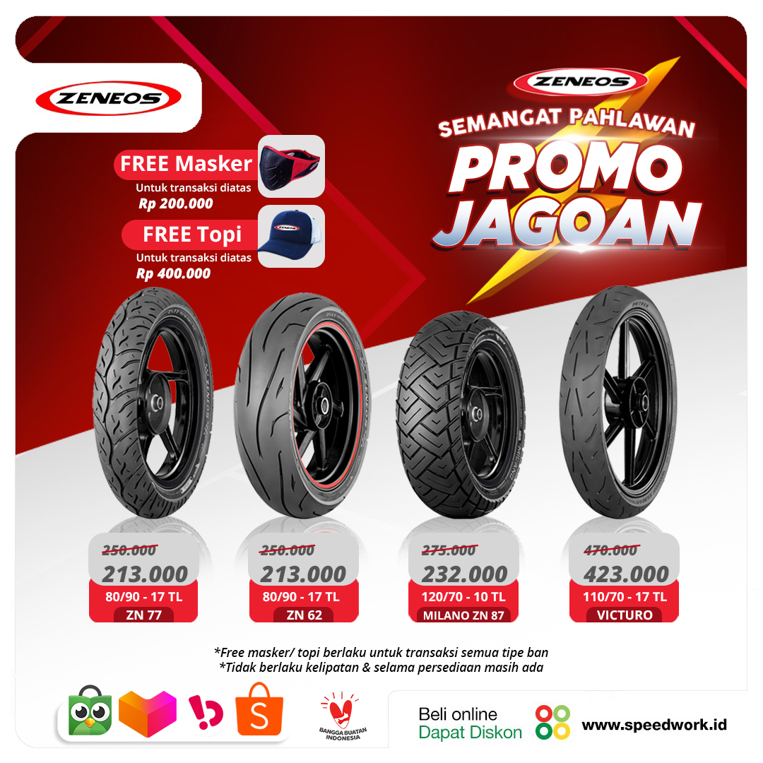 Hi #Zeekers! Yuk dapatkan PROMO JAGOAN di bulan yang penuh dengan semangat kepahlawanan ini dari Zeneos!
Kamu bisa mendapatkan banyak promo menarik setiap pembelian ban tertentu di Official Store E-commerce Zeneos loh! 
instagram.com/p/CVutwpHv_En/