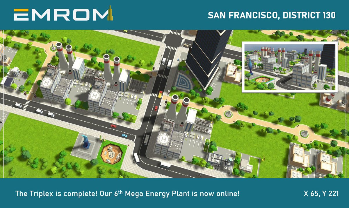 EmromCorp's tweet photo. Construction complete! We're ready for #MegaWorld with our 6th Mega Energy Plant online in #ETH #District130 @MegaCryptoPolis. Bringing this 3-plant complex online took time, but we're now ready to move on to the last phase of the Energy Megaplex project in San Francisco! https://t.co/9UfazMk9Hp