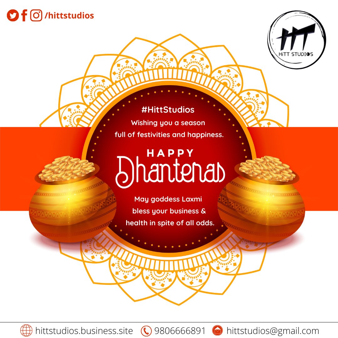 HittStudios's tweet photo. #HittStudios Wishing you a season full of festivities and happiness. May goddess Laxmi bless your business &amp;  health in spite of all odds.
#HappyDhanteras

#Dhanteras #धनतेरस #Diwali
#GraphicDesigner #VideoEditor #Socialmedia #socialmediacreative 
#socialmediapost https://t.co/aegE4ohRyy