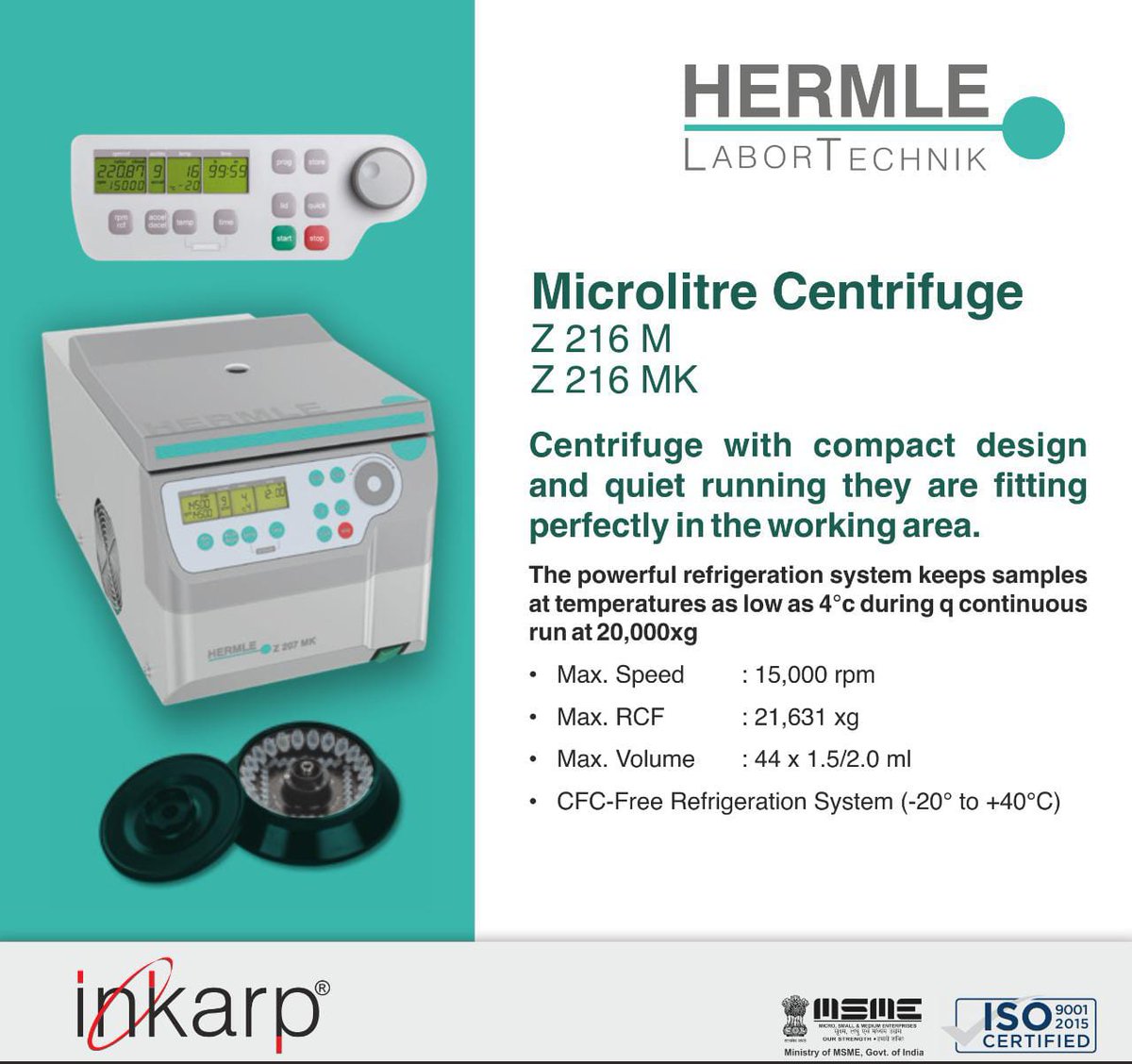 inkarpindia's tweet image. Centrifuges with compact design and quiet running properties they are fitting perfectly in their working area.

#centrifuge #Hermle #quickspins  #cellculture #separation #dna #rna #pcrtesing #laboratoryequipment #biology #chemistry #science #laboratory #iipl #inkarpinstruments