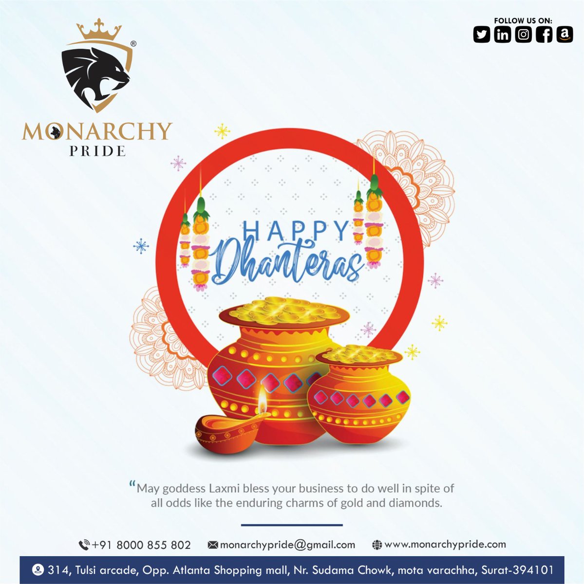 monarchypride's tweet photo. आज आपके यहां धन की बरसात हो
मां लक्ष्मी का वास हो, घर में शांति का वास हो
Happy Dhanteras 2021 
#Dhanteras2021 #dhanteraswishes #Diwali #DiwaliWithPL #FestiveSeason #festival #India #HappyHalloween2021 #laxmipujan #gift #giftideas #shopmycloset #Viral #BREAKING #quote https://t.co/n6QT5y3oz1