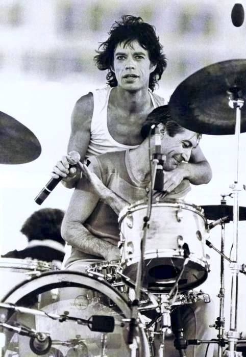 showgan14's tweet photo. One of the great photos of Mick &amp; Charlie taken at Cotton Bowl, Dallas, Texas, Halloween Night, 1981. 
Photo by Aaron Rapoport
@RollingStones #TattooYou40 
@MickJagger / #CharlieWatts 
#CharliestoocoolforTwitter https://t.co/oWsZOy917O