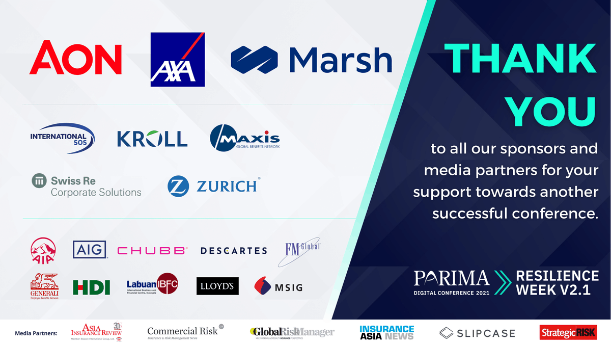 PARIMAorg's tweet photo. We express our utmost gratitude to all our sponsors and media partners for your support and contribution to the success of the PARIMA Digital Conference - #Resilienceweekv21!
Missed some of the sessions? Watch the replays available until 14th Nov at https://t.co/bLEZhHE77D. https://t.co/4GVOsjDvdV